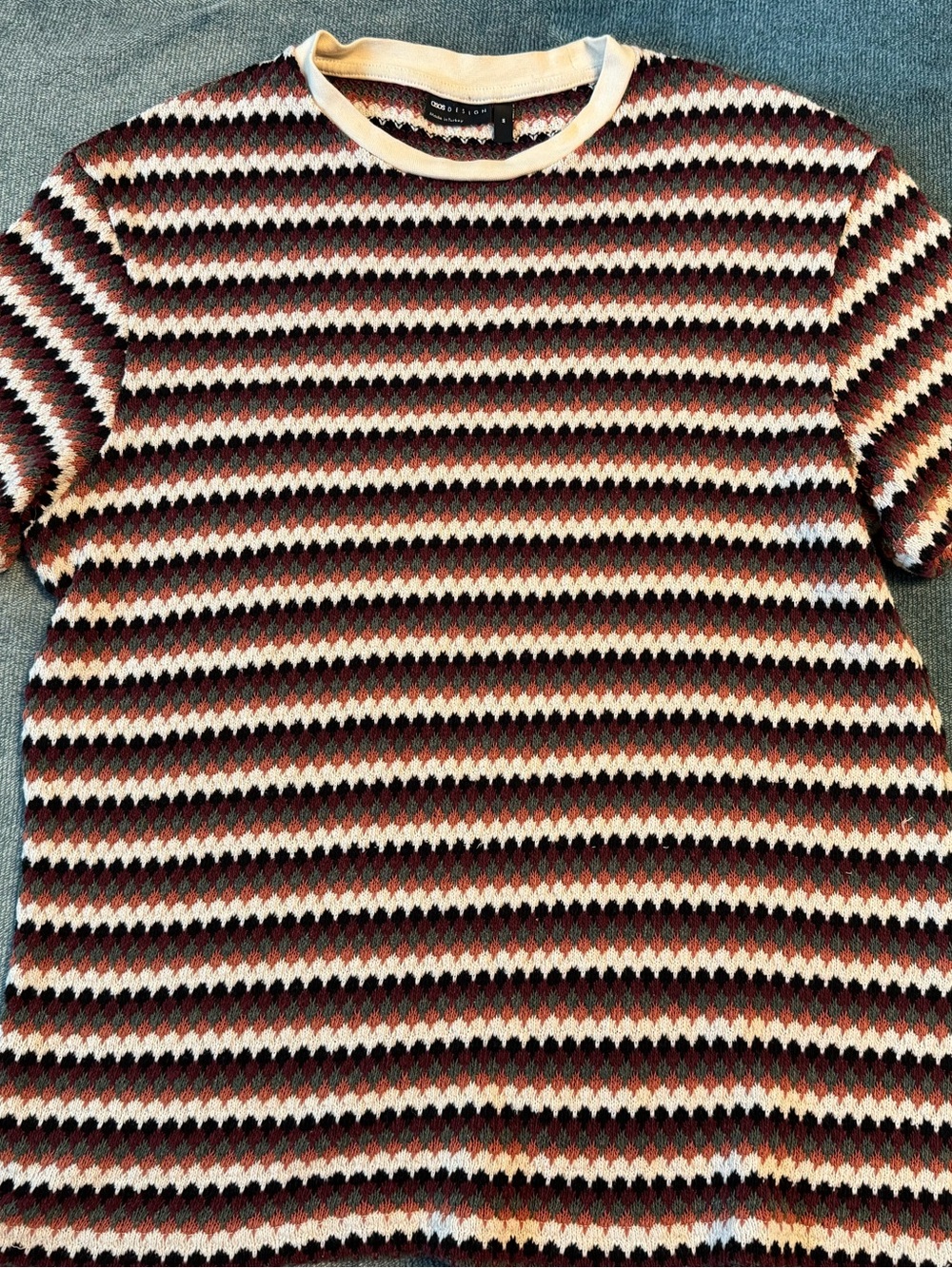 ASOS Striped Knit Short-Sleeve Top in Black, Cream & Burgundy